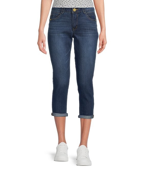 Color:Blue - Image 1 - Petite Size #double;Ab#double;solution® Cuffed Capri Stretch Denim Skimmer Jeans