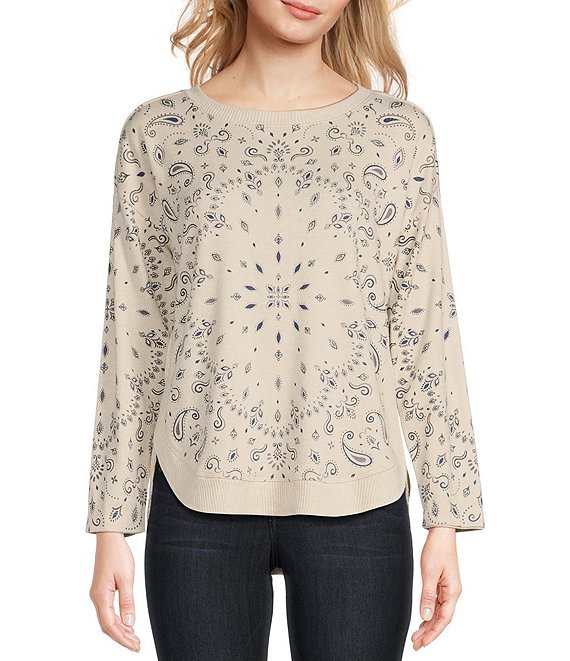 Democracy Placement Print Boat Neck Long Sleeve Knit Shirt | Dillard's