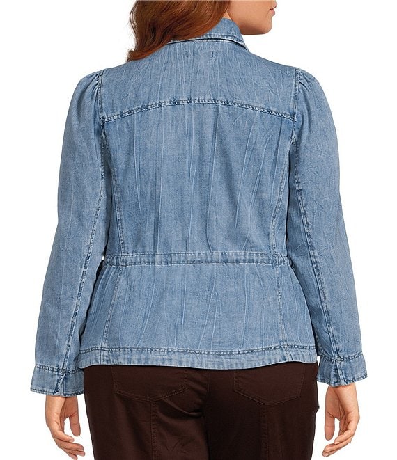 Democracy Plus Size Denim Point Collar Long Sleeve Snap Front