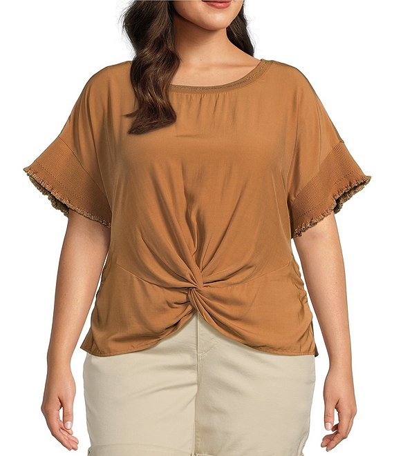 Democracy Plus Size Scoop Neck Short Sleeve Twisted Hem Top Dillard s