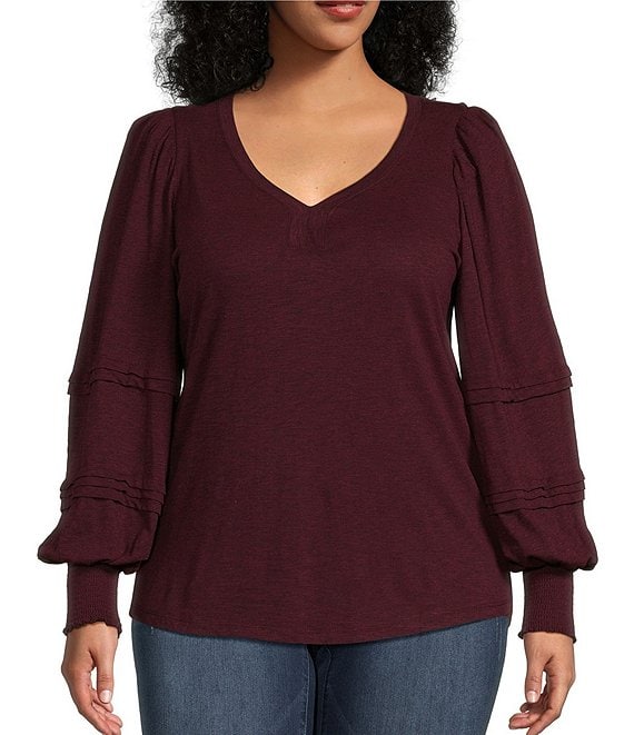 Ashley Stewart Plus Size Puff Sleeved Ribbed Knit Pullover Sweater Size:  22/24
