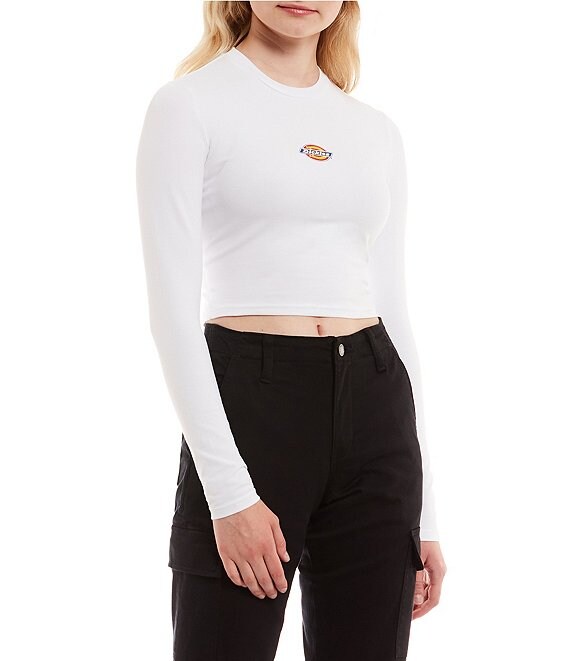 Color:White - Image 1 - Maple Valley Long Sleeve Cropped Graphic Tee