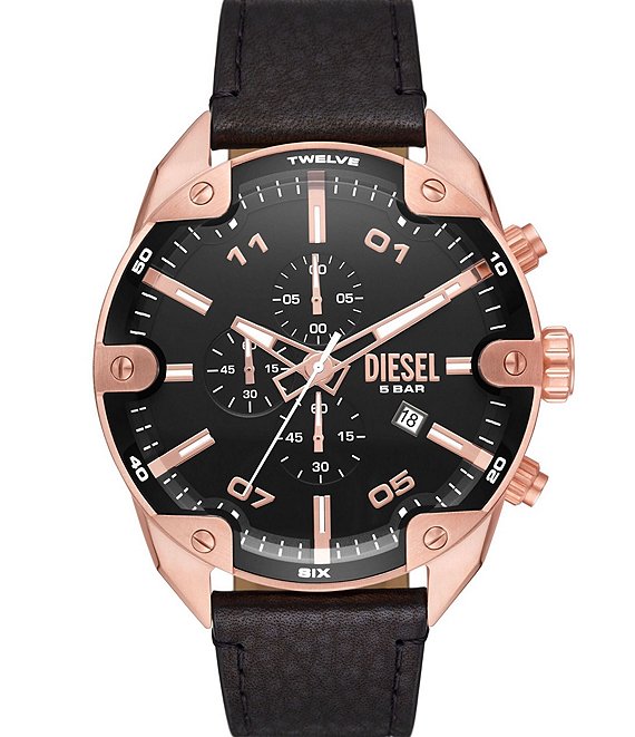 Color:Black - Image 1 - Men's Chronograph Black Leather Strap Watch