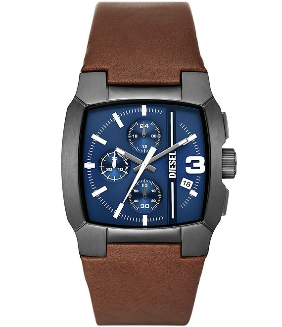 Chronograph brown leather watch