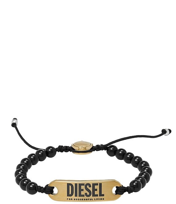 Color:Black - Image 1 - Men's ID Agate Beaded Adjustable Bracelet