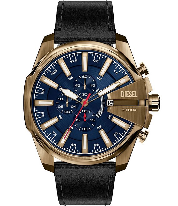 Diesel Men's Mega Chief Slim Chronograph Black Leather Strap Watch