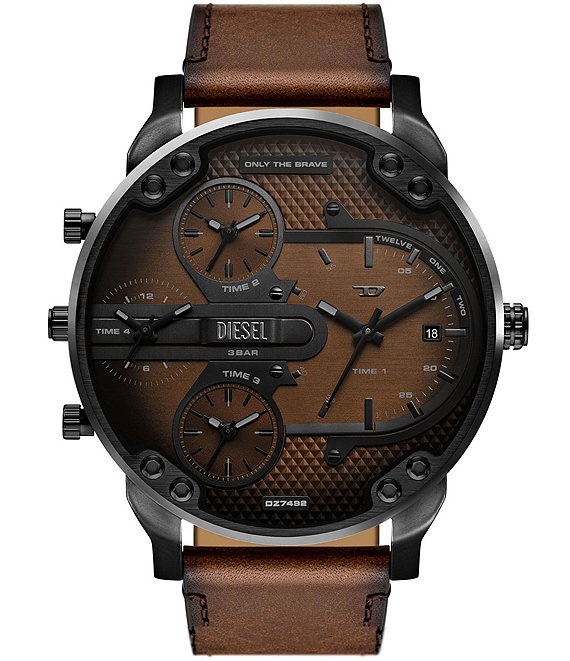 Diesel Men's Mr. Daddy Slim Multifunction Brown Leather Strap Watch, Brown - Image 1