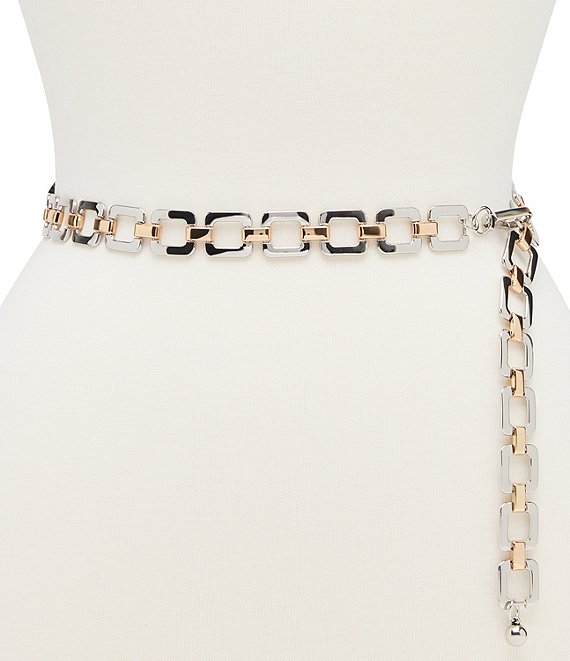 Dillard's 1#double; Square Ring Two Tone Metal Chain Belt