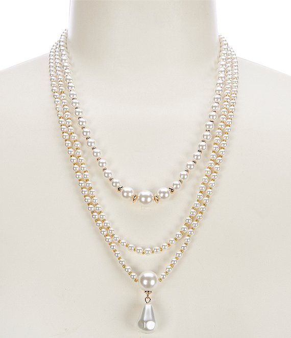 Dillard's Multi Row Pearl Short Pendant Necklace