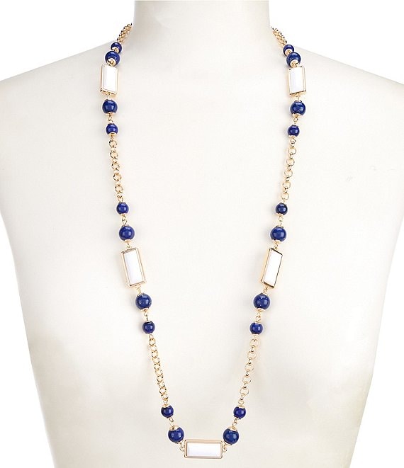 Dillard's Beaded Rectangular Stone Station Long Strand Necklace