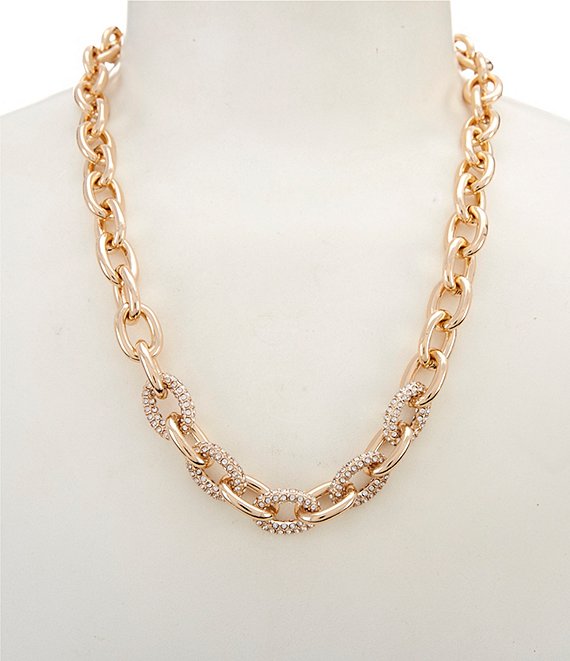 Dillard's Crystal Pave Frontal Short Oval Link Chain Collar Necklace