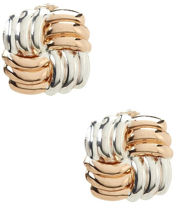 Dillard's Curved Metal Square Stud Earrings, Two Tone - Image 1
