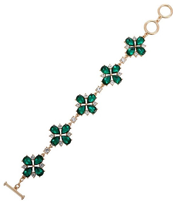 Dillard's Emerald & Crystal Stone Flower Line Bracelet