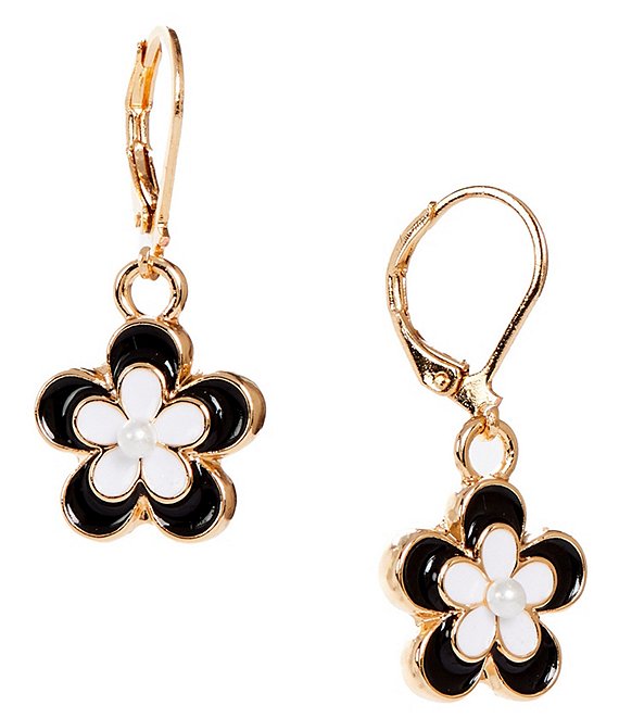 Dillard's Enamel Flower Pearl Drop Earrings