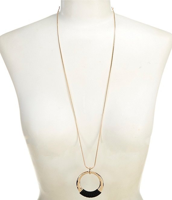 Dillard's Hammered Round Jet Wrap Pendant Chain Necklace