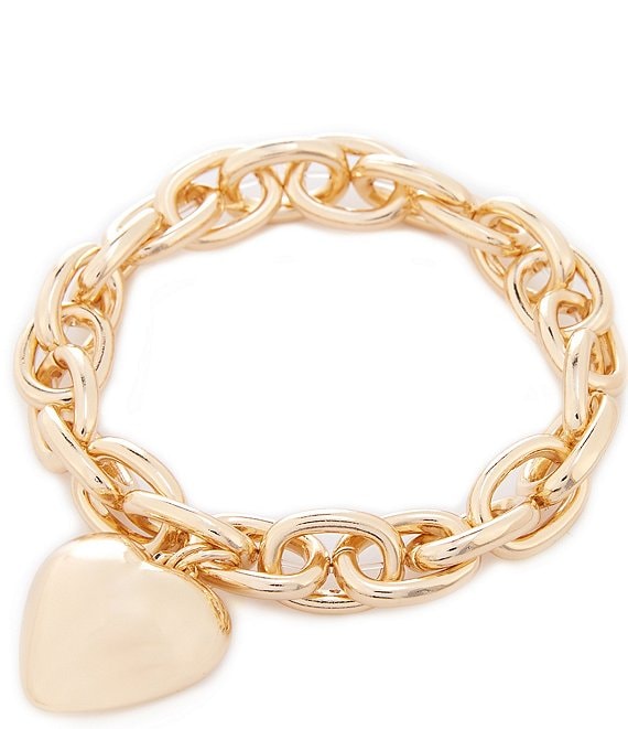 Dillard's Heart Charm Drop Oval Link Stretch Bracelet