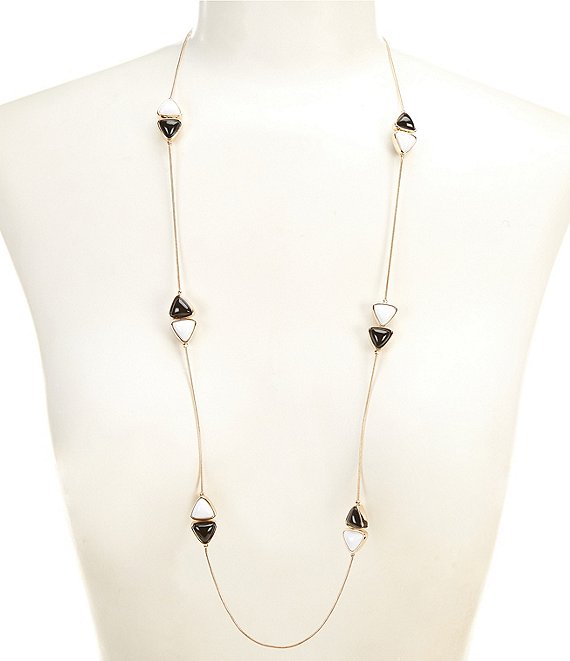 Dillard's Jet & White Triangle Cab Station Long Strand Necklace