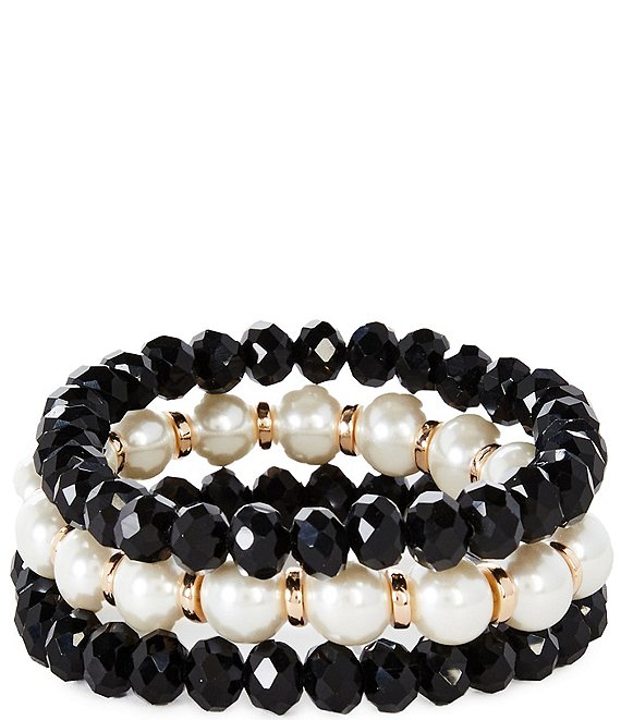 Dillard's Jet Beaded & Pearl with Disc Stretch Bracelet Set