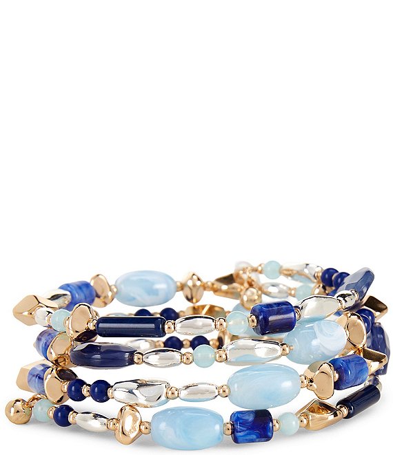 Dillard's Multi Blue Beaded & Ccb Coil Bracelet