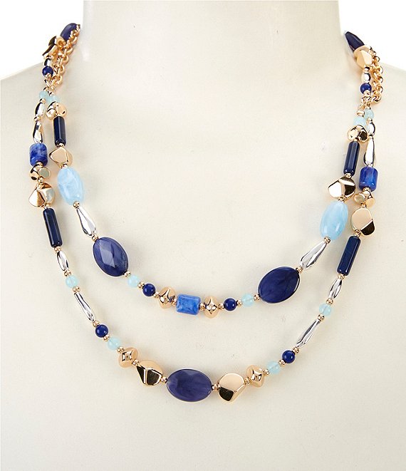 Dillard's Multi Blue Beaded & Ccb Frontal Short Multi-Strand Necklace