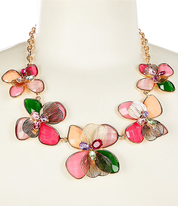 Dillard's Multi Bright Color Stone Graduating Flower Frontal Statement Necklace