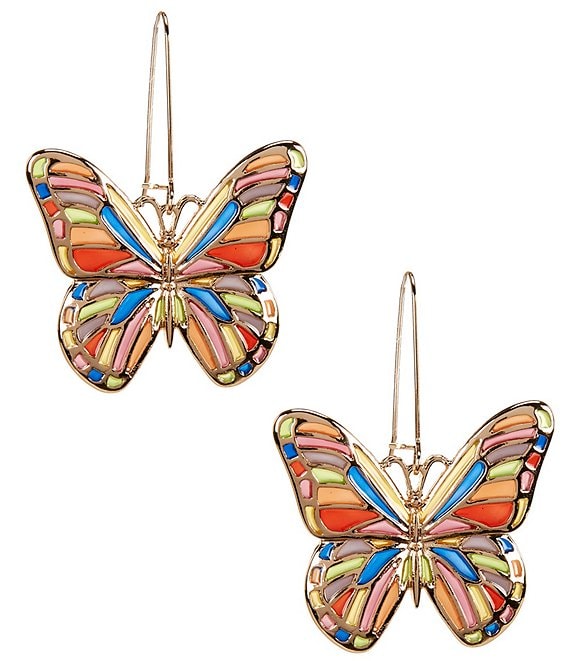 Dillard's Multi Color Epoxy Butterfly Drop Earrings