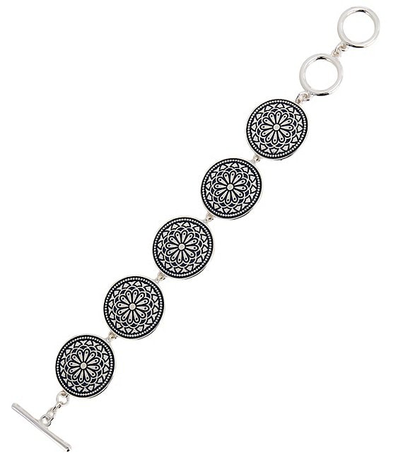 Dillard's Navy Floral Mandala Round Metal Line Bracelet
