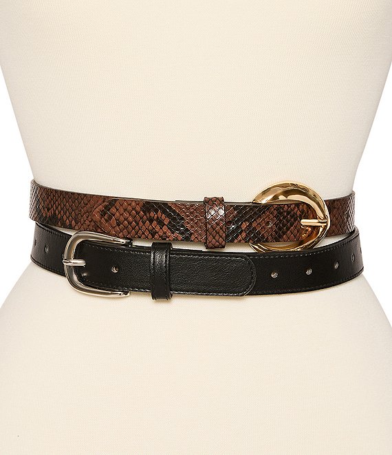 Dillard's Organic Buckle & Croco 2 For 1 Belt Set