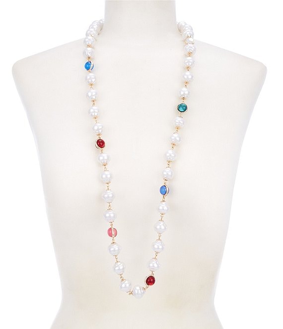 Dillard's Organic Pearl Multicolor Long Statement Necklace