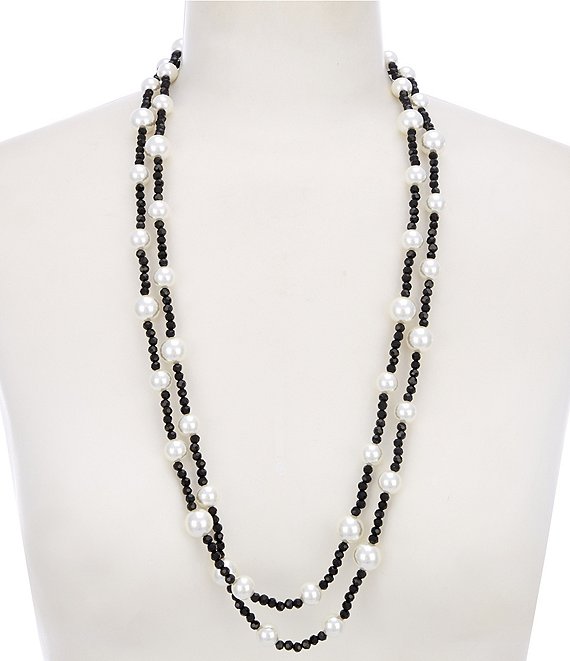 Dillard's Pearl & Jet Beaded Long Strand Necklace