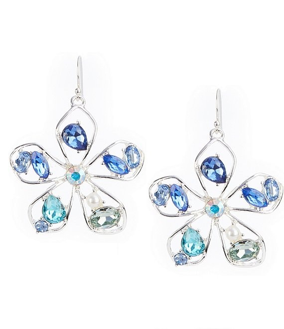 Dillard's Pearl & Multi Blue Stone Flower Drop Earrings