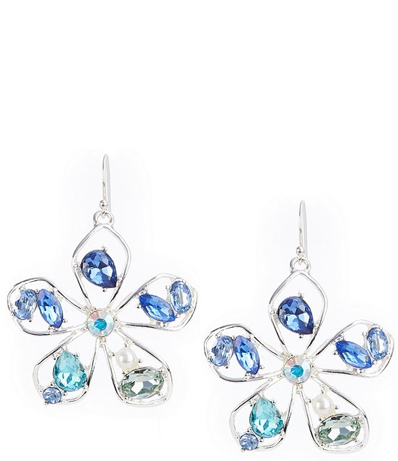 Dillard's Pearl & Multi Blue Stone Flower Drop Earrings