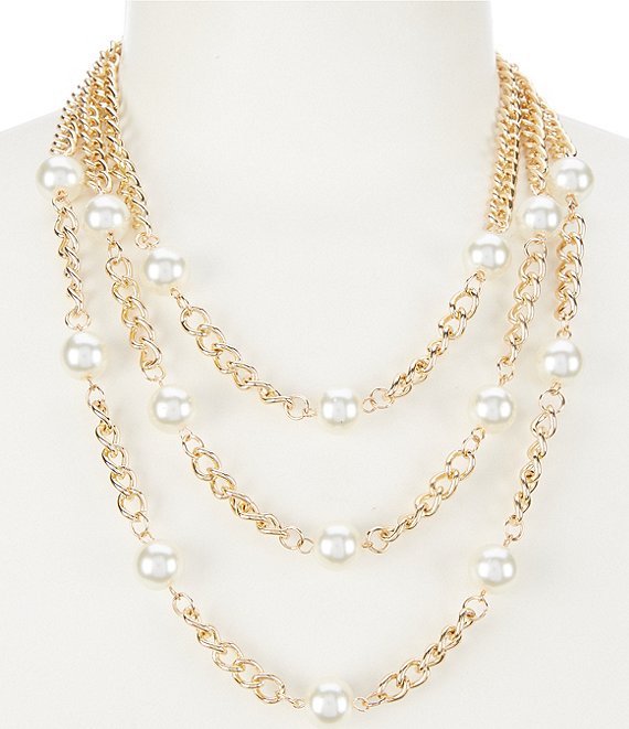 Dillard's Pearl and Chain Short Multi-Strand Necklace