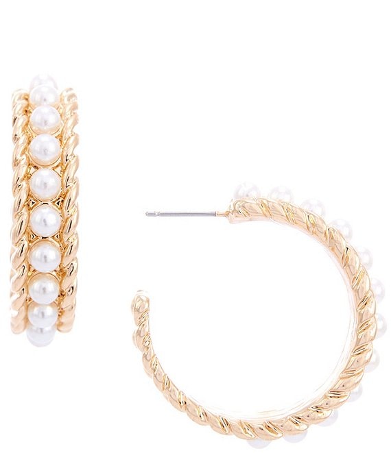 Dillard's Pearl Rope Textured Edge Hoop Earrings