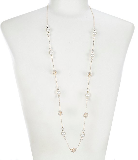 Dillard's Pearl Station Flower Long Strand Necklace | Dillard's