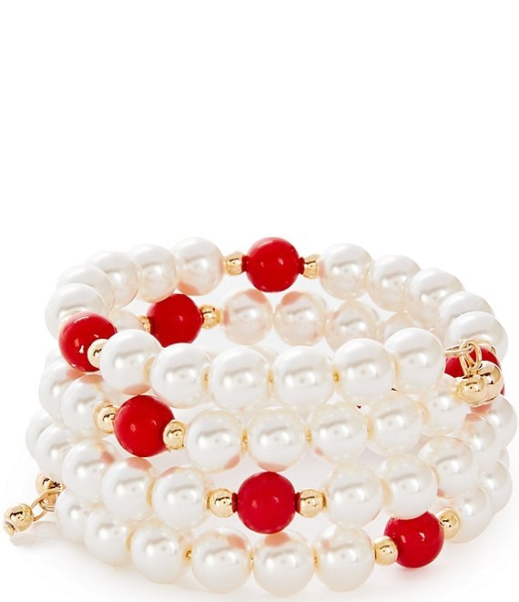 Dillard's Red & White Pearl Coil Bracelet