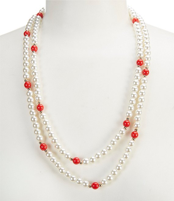 Dillard's Red & White Pearl Multi Strand Necklace