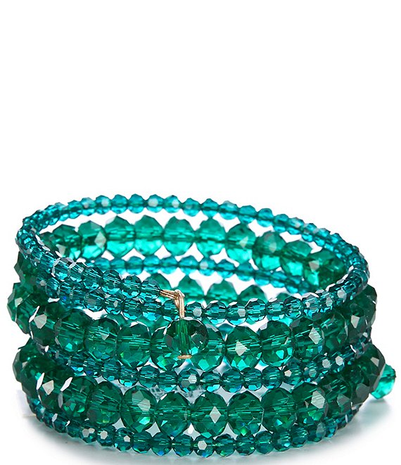 Dillard's Tailored 5 Row Faceted Emerald Glass Bead Coil Bracelet ...