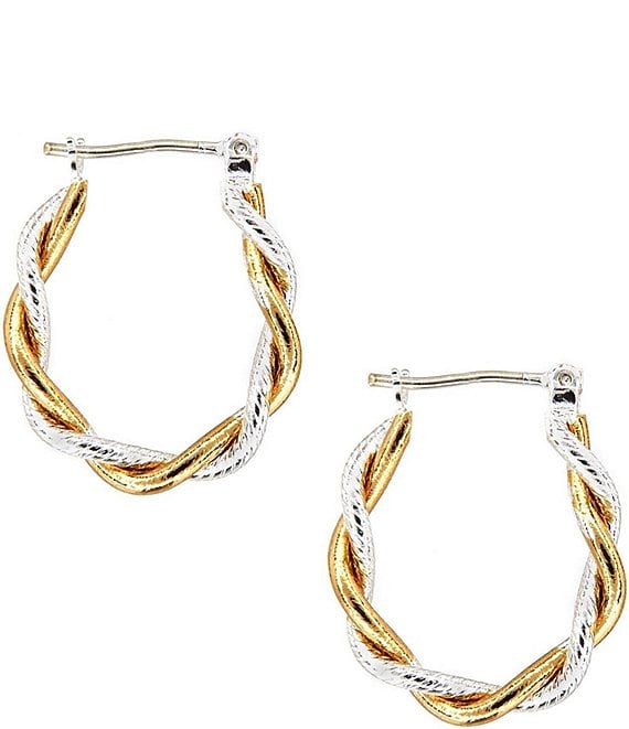 Color:Gold - Image 1 - Tailored Two-Tone Hoop Sensitive Earrings