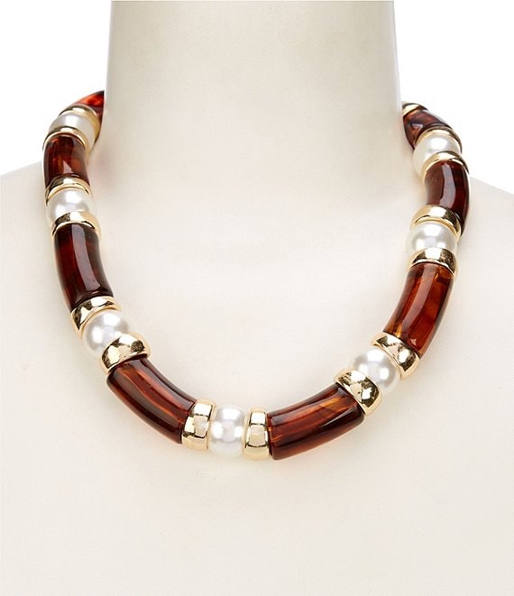 Dillard's Tortoise And Pearl Statement Collar Necklace