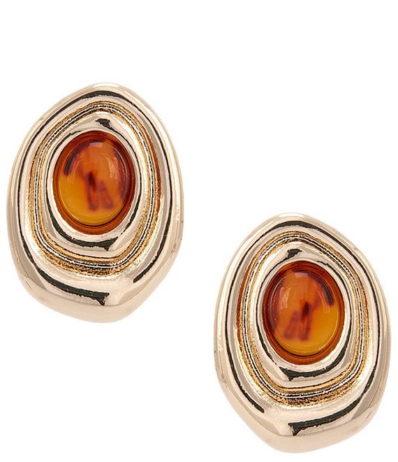 Dillard's Tortoise Resin Organic Oval Metal Stud Earrings