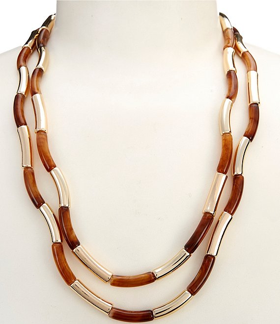 Dillard's Tortoise Tube Bead & Polished Metal Short Multi Strand Necklace