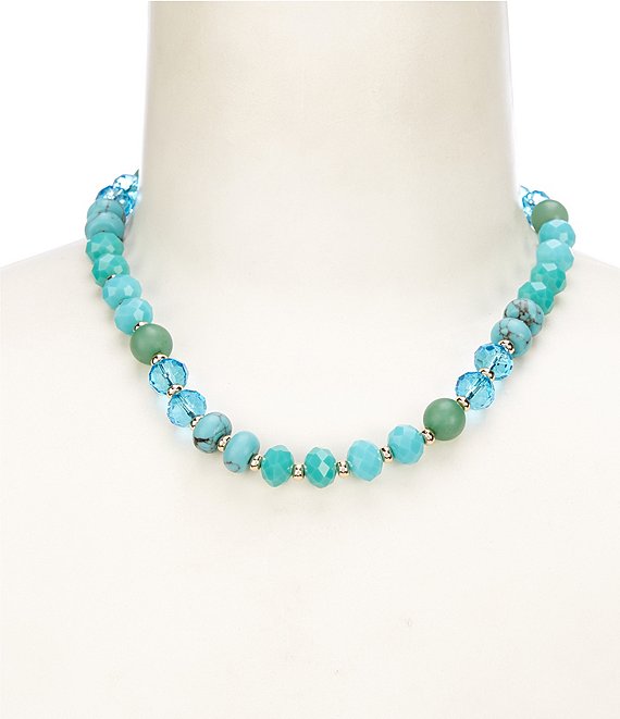 Dillard's Turquoise Multi Bead & Ccb Short Strand Collar Necklace