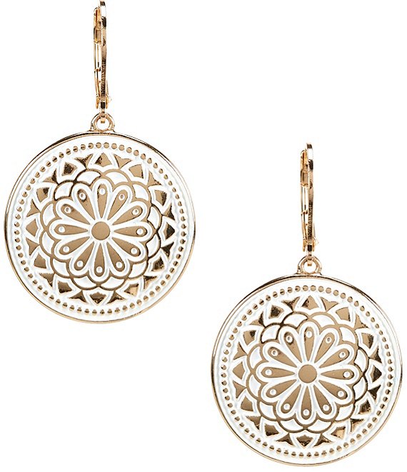 Dillard's White Enamel Mandala Drop Earrings