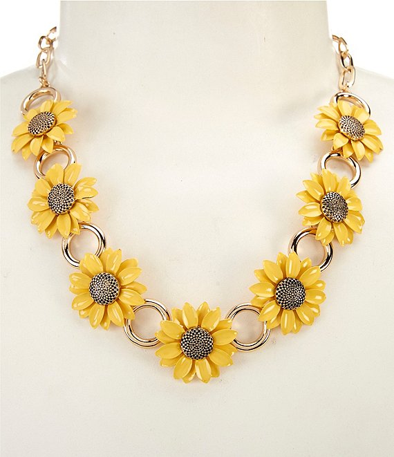 Dillard's Yellow Sunflower Frontal Short Chain Collar Necklace