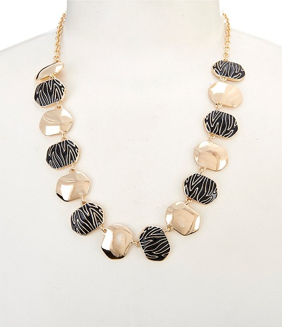 Dillard's Zebra Enamel Disc Long Strand Necklace