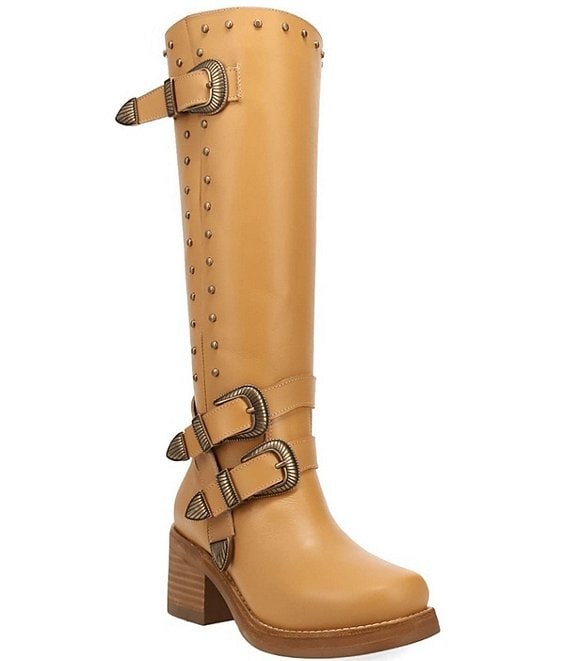 Dingo Fillmore Leather Studded Buckle Straps Tall Boots