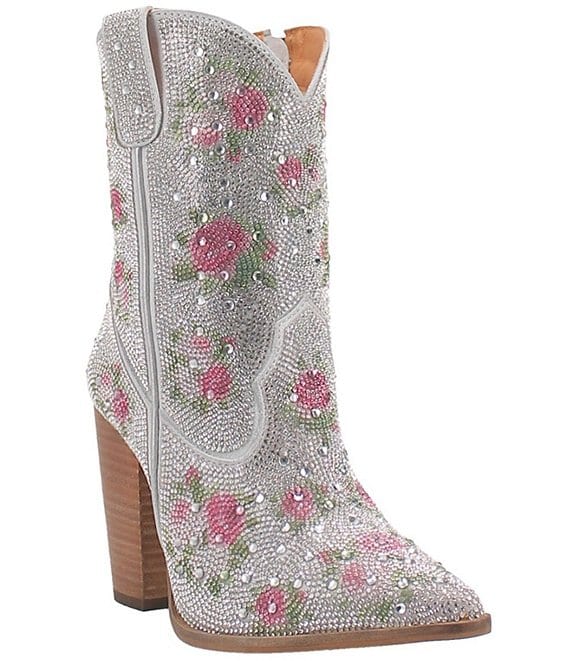Color:Floral - Image 1 - Neon Moon Rhinestone Embellished Leather Floral Western Mid Boots