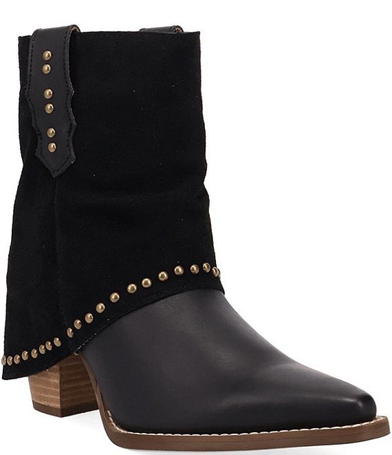 Dingo Off The Cuff Leather Studded Suede Cuffed Shaft Western Booties