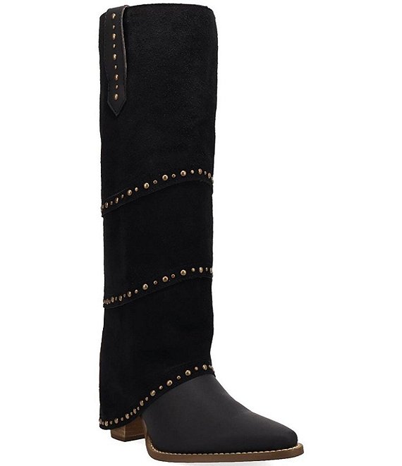 Dingo Texani Leather Studded Cuffed Suede Shaft Tall Western Boots